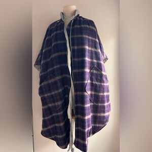Vintage J Gallery poncho jacket coat purple plaid grey reversible sz small